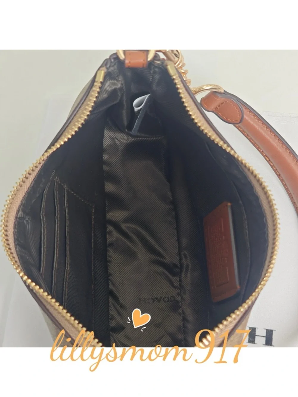 Coach Brown Signature Logo Crescent Shoulder Bag with Gold Hardware